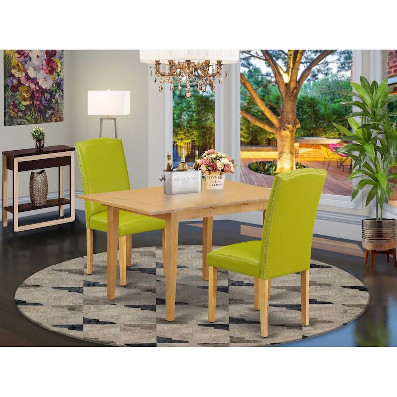 Art Nouveau Dining Set - 3Pc Rectangular Table w/ Butterfly Leaf & 2 Parsons Chairs - Autumn Green