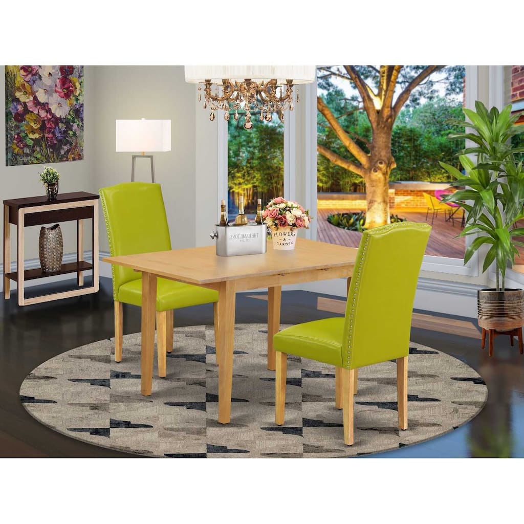 Art Nouveau Dining Set - 3Pc Rectangular Table w/ Butterfly Leaf & 2 Parsons Chairs - Autumn Green