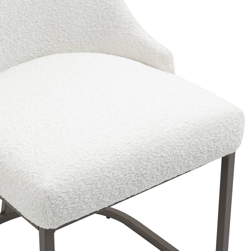 Set of 2 Ayane White Boucle Dining Chair with Iron Legs