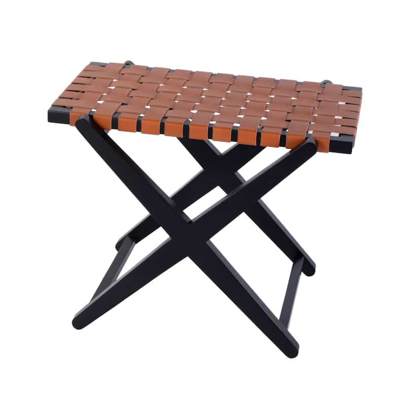 Cipriani 24 in. W Rectangular Leather & Wood Luggage Rack - Brown