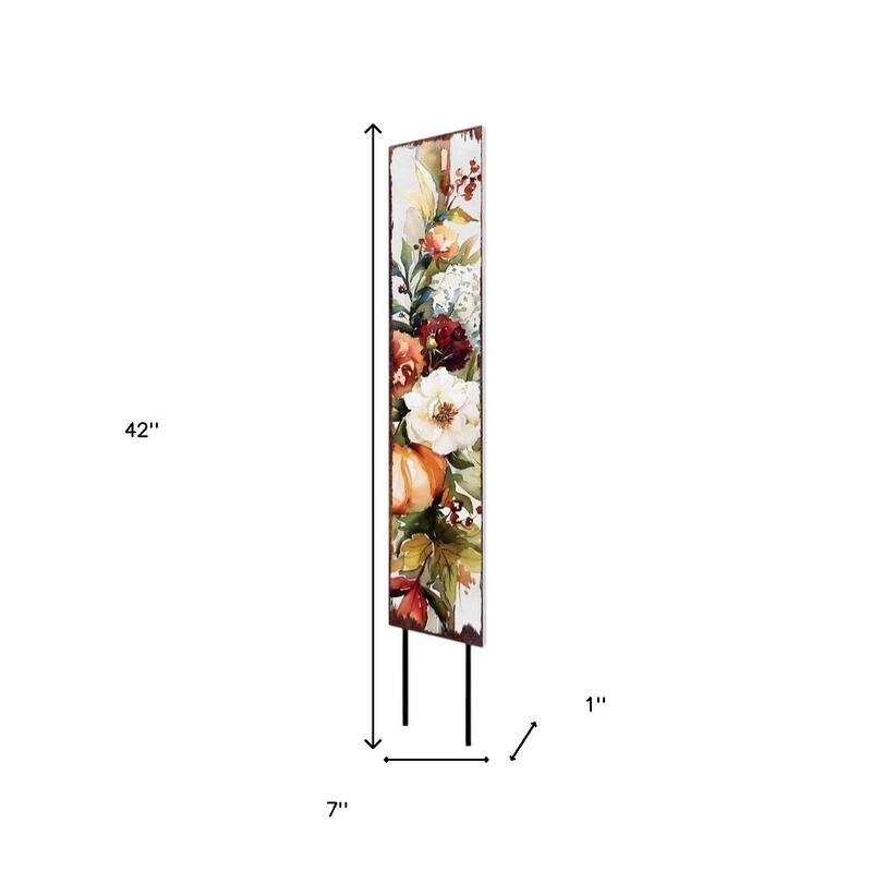 HomeRoots 42" Burgundy Off White And Orange Solid Wood Pumpkin Garden Stake