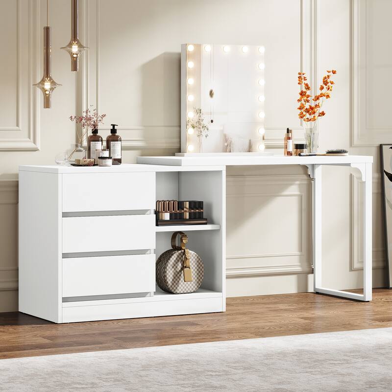White Vanity Desk, Makeup Table with Ample Storage - White