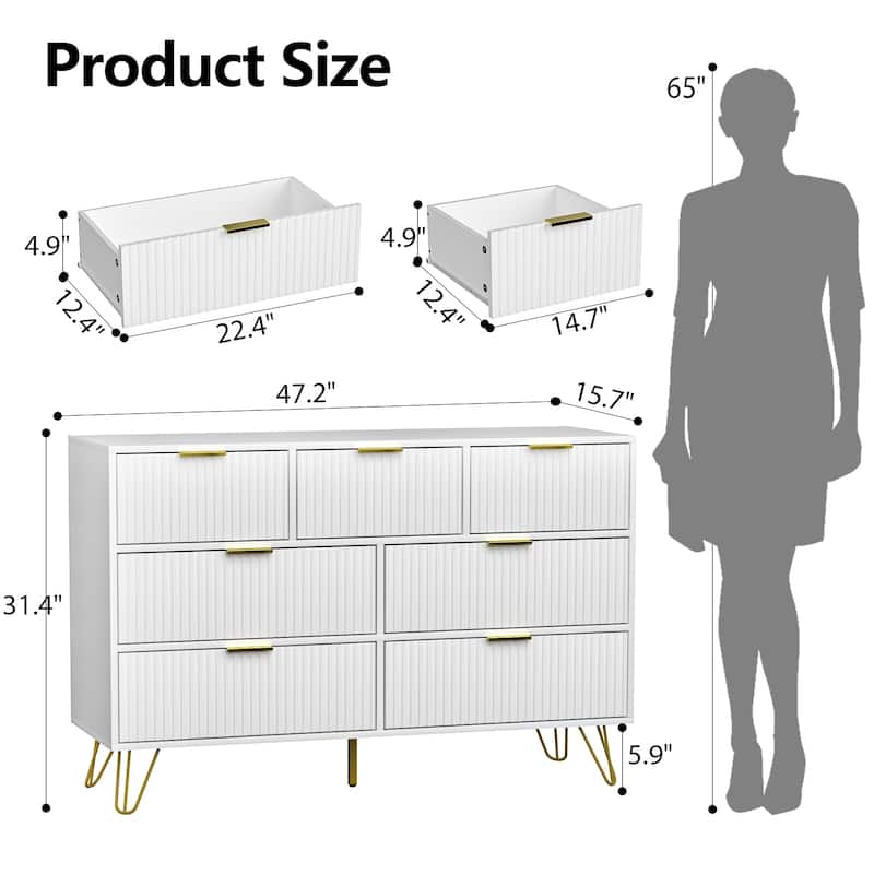FURNIWAY Fluted Drawer Dresser for Bedroom