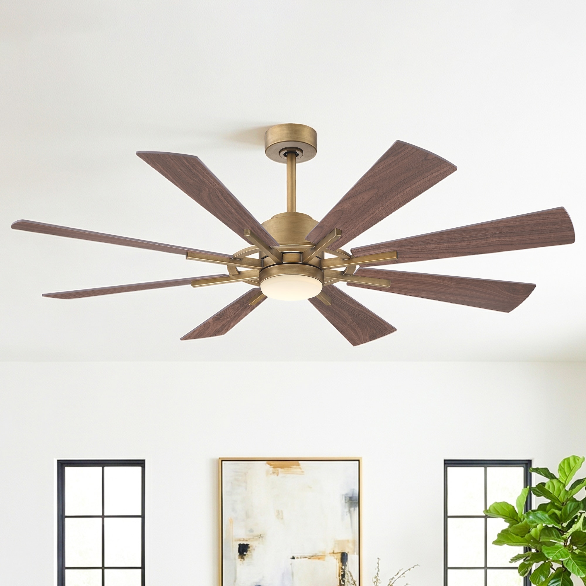 60" Antique Brass Farmhouse Windmill Ceiling Fan with Light and Remote