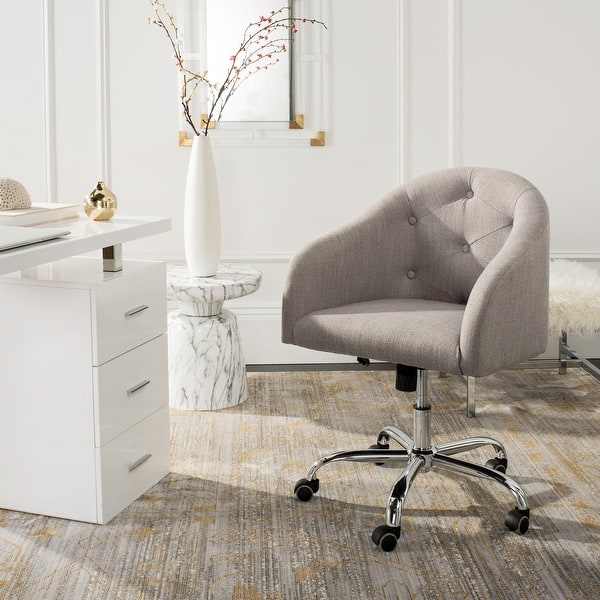 slide 2 of 6, SAFAVIEH Amy Tufted Linen Chrome Leg Swivel Adjustable Office Chair - 24" x 22" x 31.9"
