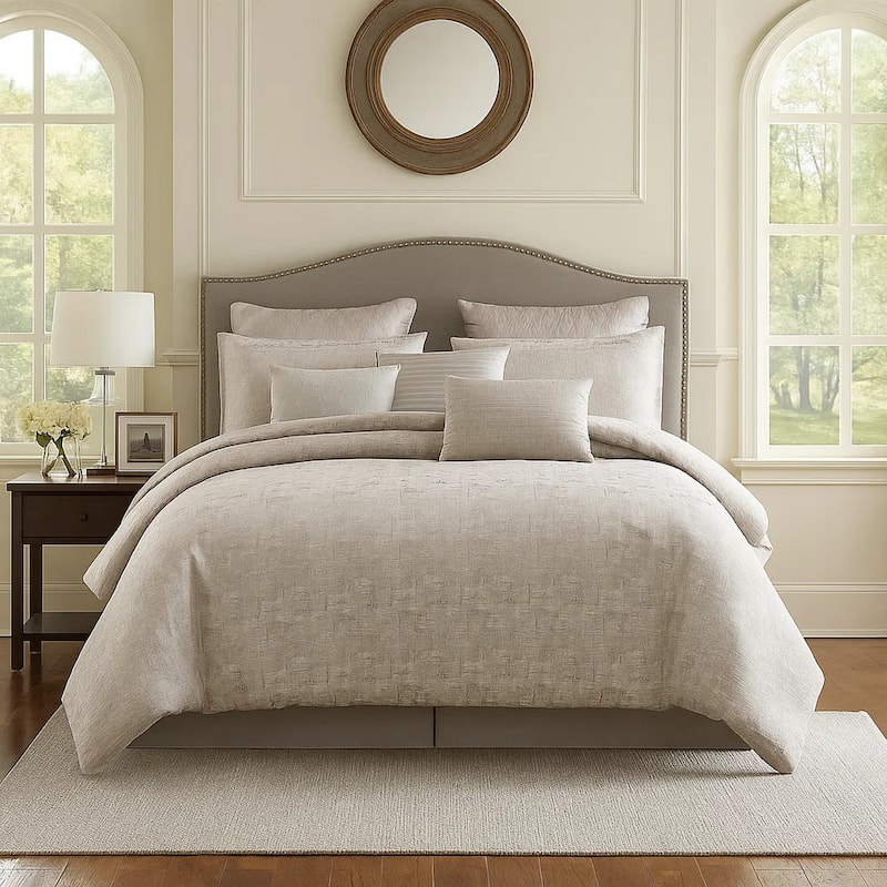 10 Piece King Polyester Comforter Set with Jacquard Print, Gray