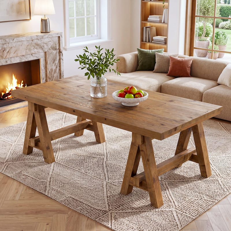 Solid Wood Coffee Table, 47" Center Table, Rectangular Coffee Tea Accent Table for Living Room, Lounge, Home Office