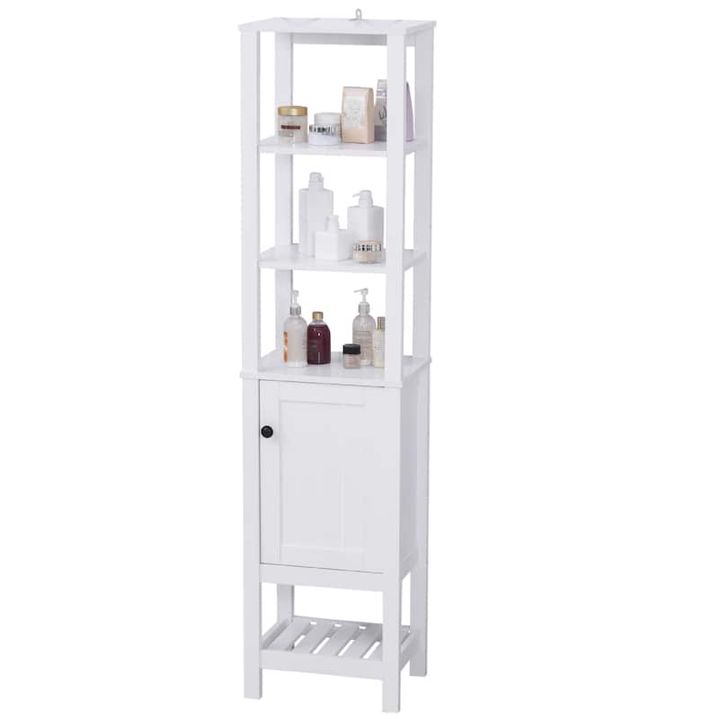 HOMCOM Freestanding Wood Bathroom Storage Tall Cabinet Organizer Tower with Shelves & Compact Design, White