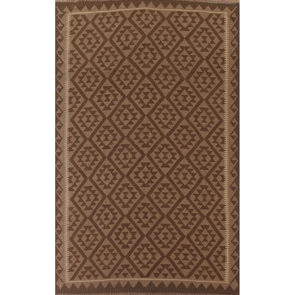 Reversible Kilim Oriental Area Rug Flat-weave Bedroom Wool Carpet - 6'11" x 9'9"