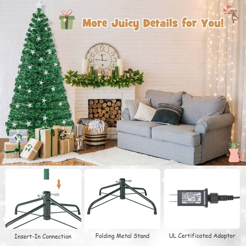 7FT Prelit Fiber Optic Christmas Tree with Warm White Lights