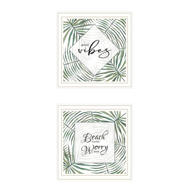 Trendy Decor 4U "Beach More; Worry Less" Printed Framed Wall Art by Cindy Jacobs - White - 14 x 14