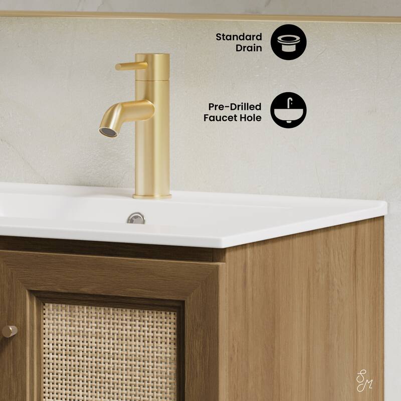 Classe 24" Wall-Mounted Bathroom Vanity In Brown Oak With Single Faucet Hole Vanity Top - 24