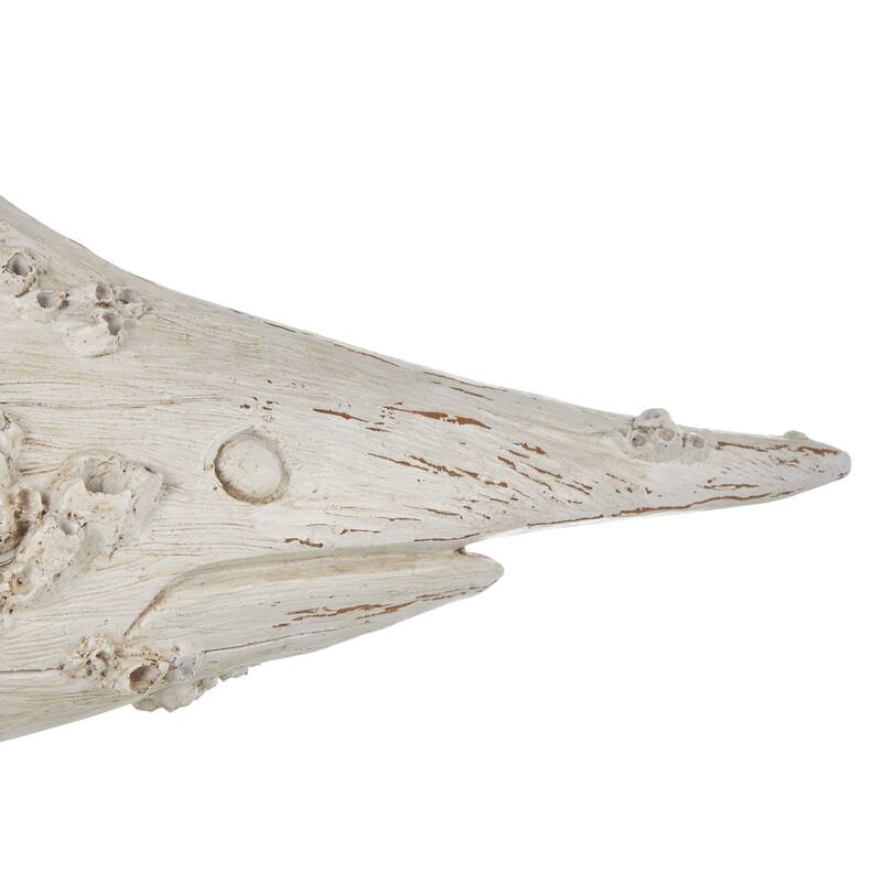 Cream Polystone Textured Fish Decorative Sculpture with Brown Distressing and Black Metal Stand