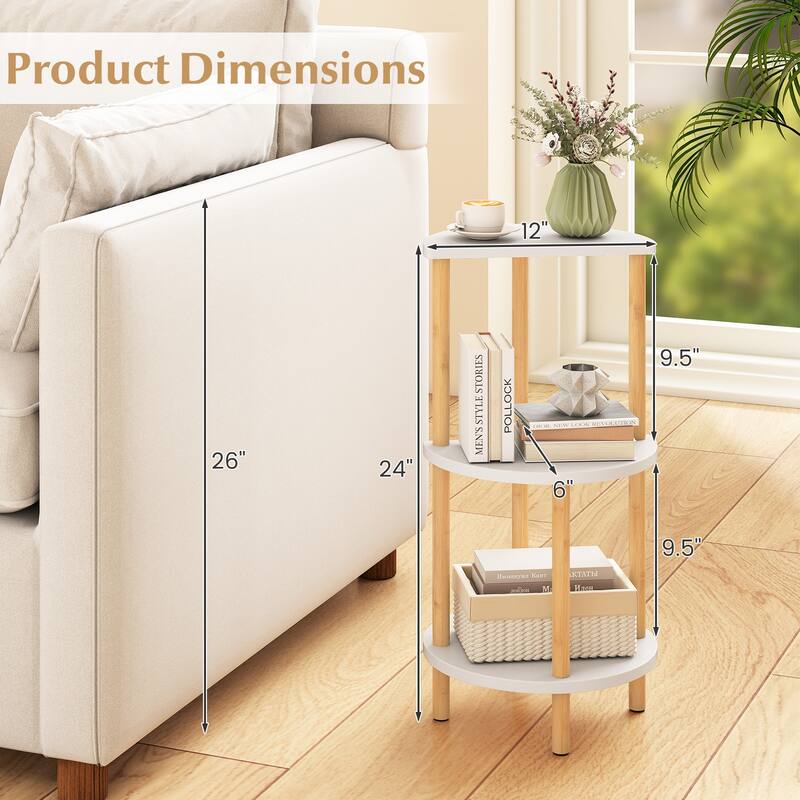 Gymax 24'' Round Side Table Set of 2 w/Storage Shelves Bamboo