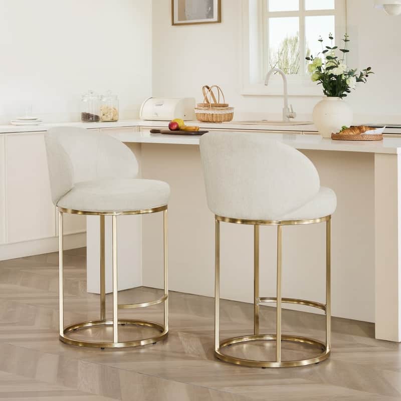 Spruce & Spring Chloe Upholstered Swivel Counter Bar Stool with Metal Frame and Arched Back