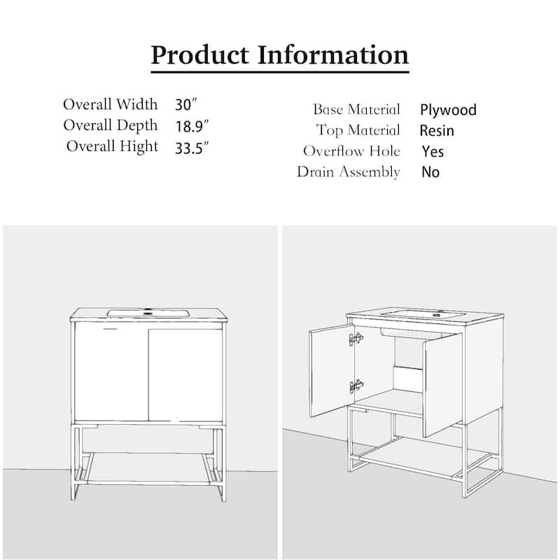 30-inch Freestanding Bath Vanity with Cultured Mable Top