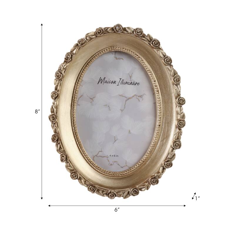 Polyresin Oval Photo Frame with Rosette Border - Gold