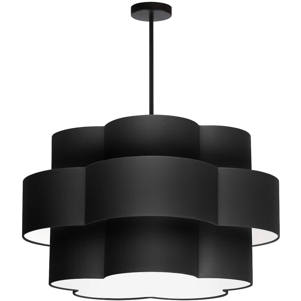 4 Light Chandelier Matte Black Shade Farmhouse Lighting Fixture - 16