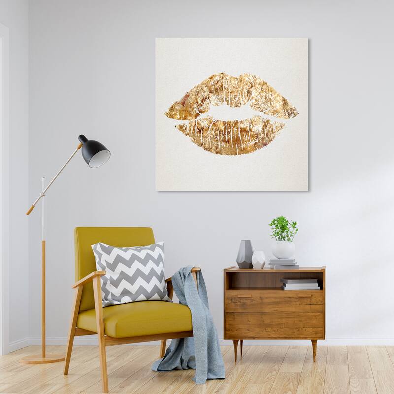 Wynwood Studio Canvas Fashion and Glam Solid Kiss Square - CUSTOM Gold and Gold Modern & Contemporary Wall Art Canvas Print - 30 x 30