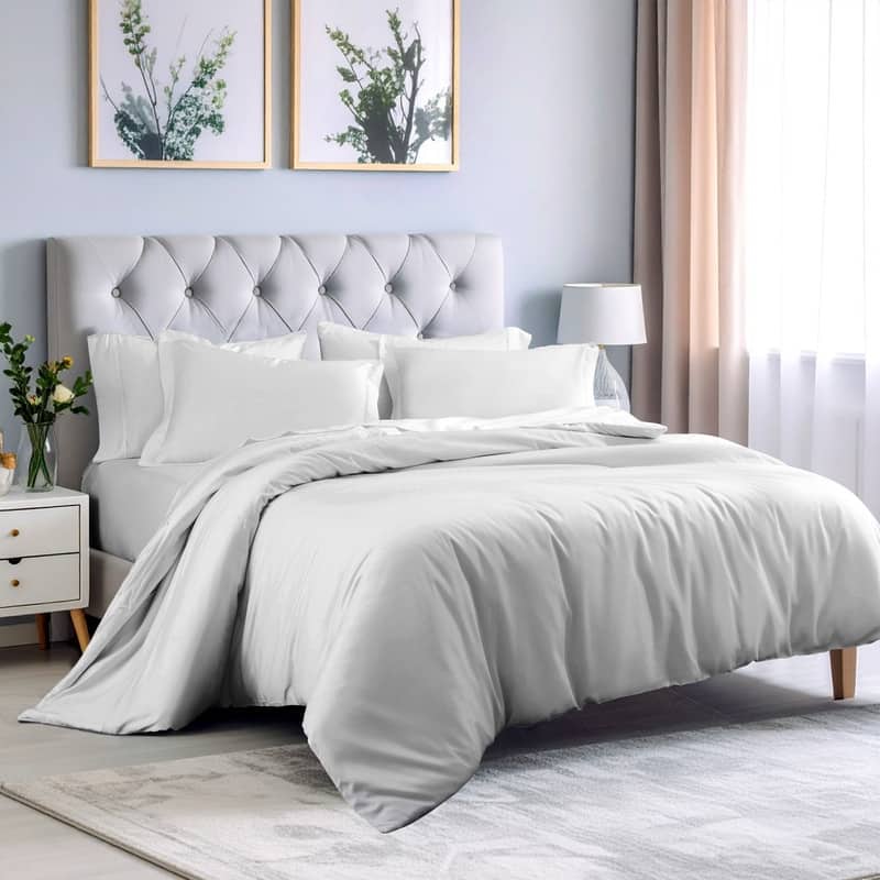 Superior 300 Thread Count Rayon From Bamboo Solid Duvet Cover Set - Full - Queen - Platinum