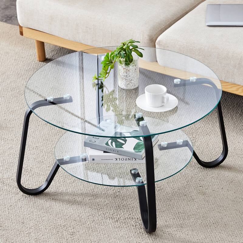 Retro Minimalist Metal Frame Glass Coffee Table, 31.5" Square, Vintage Elegance - 31.5" L x 31.5" W x 17.7" H - Black