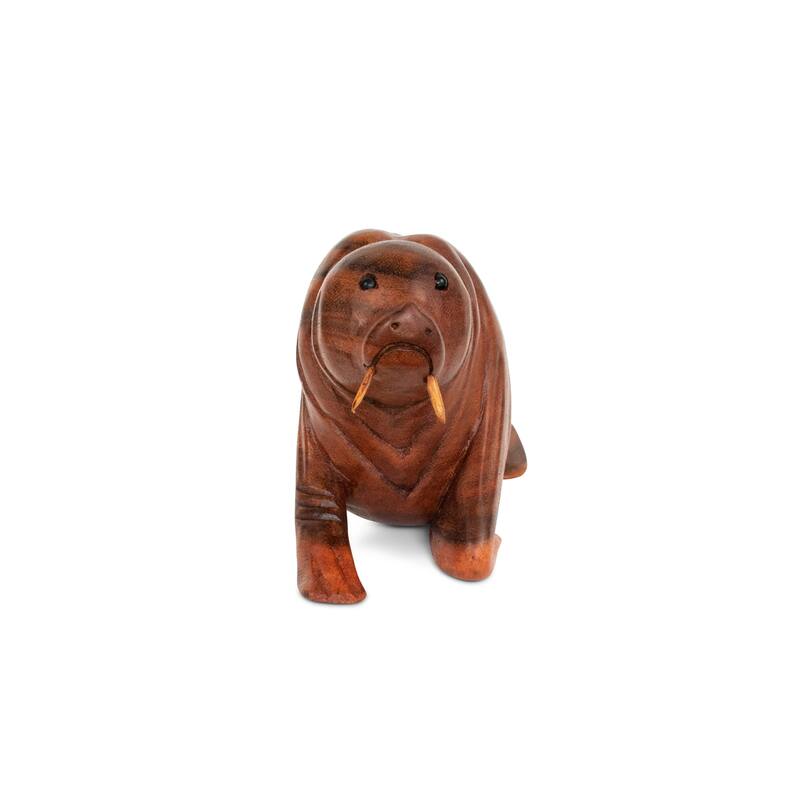 Wood Walrus Figurine Hand Carved Sea Animal Sculpture, Coastal Cabin Decor