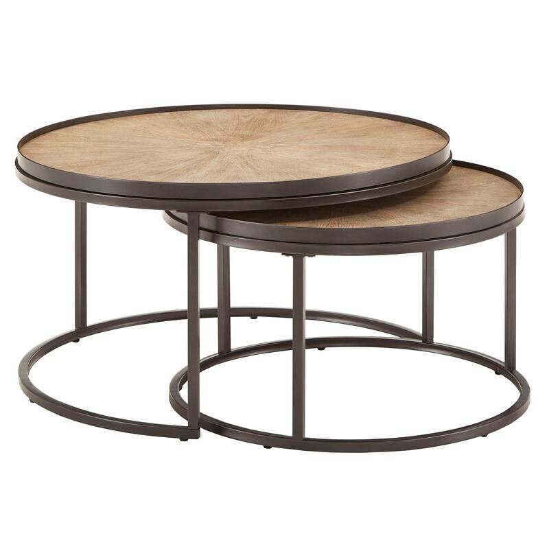 Bricken Grey Oak Finish Round Nesting Table Set by iNSPIRE Q Modern - 2 Piece Set: Nesting Coffee Tables