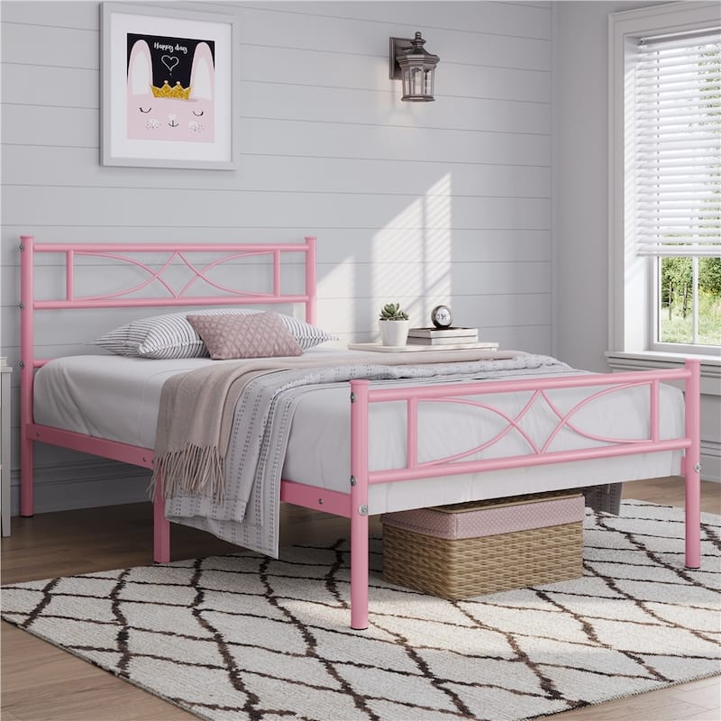 Yaheetech Simple Metal Platform Bed Frame with Curved Design Headboard and Footboard