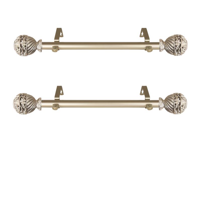 1" Side Curtain Rod Set of 2 - Adjustable Steel Rods & Resin Finials - Elegant Window Decor - 20