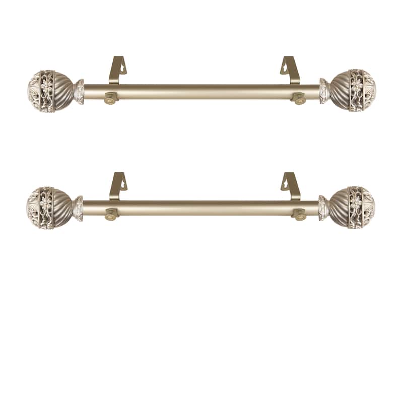 Steel Curtain Rods Set - 12-20 Inch Adjustable Rods with Finials - Satin Nickel Drapery Rods - M