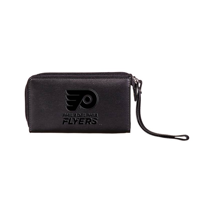 Black Hybrid Leather Cell Phone Wristlet Wallet, Philadelphia Flyers - 4" x 7"