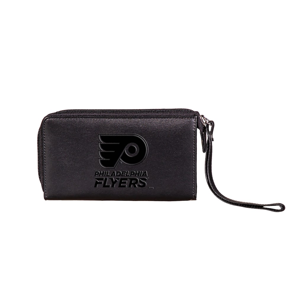 Black Hybrid Leather Cell Phone Wristlet Wallet, Philadelphia Flyers - 4" x 7"