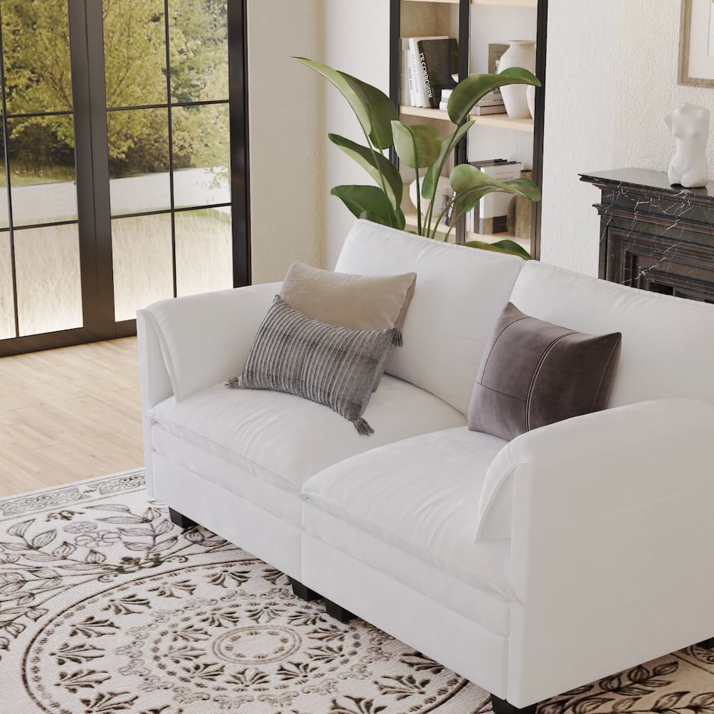 Wood Frame Loveseat Sofa Couch with 2 Side Pockets, Minimalist Accent Sofa Lounge Sofa with Armrests