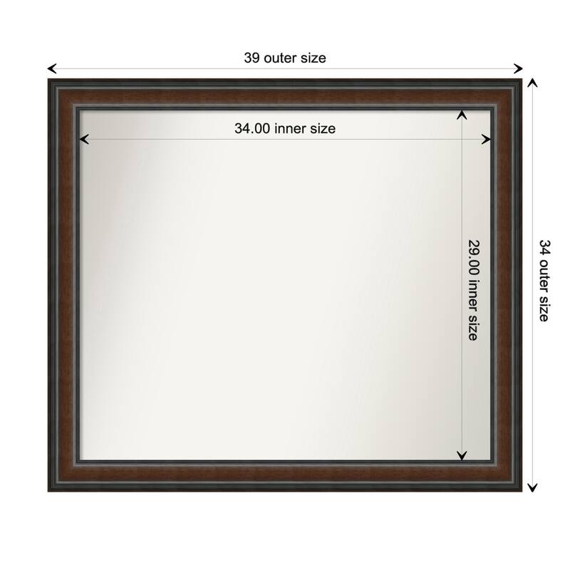 Cyprus Walnut Framed Non-Beveled Custom Wall Mirror, Bathroom Vanity Mirror - Outer Size: 38.75 x 33.75