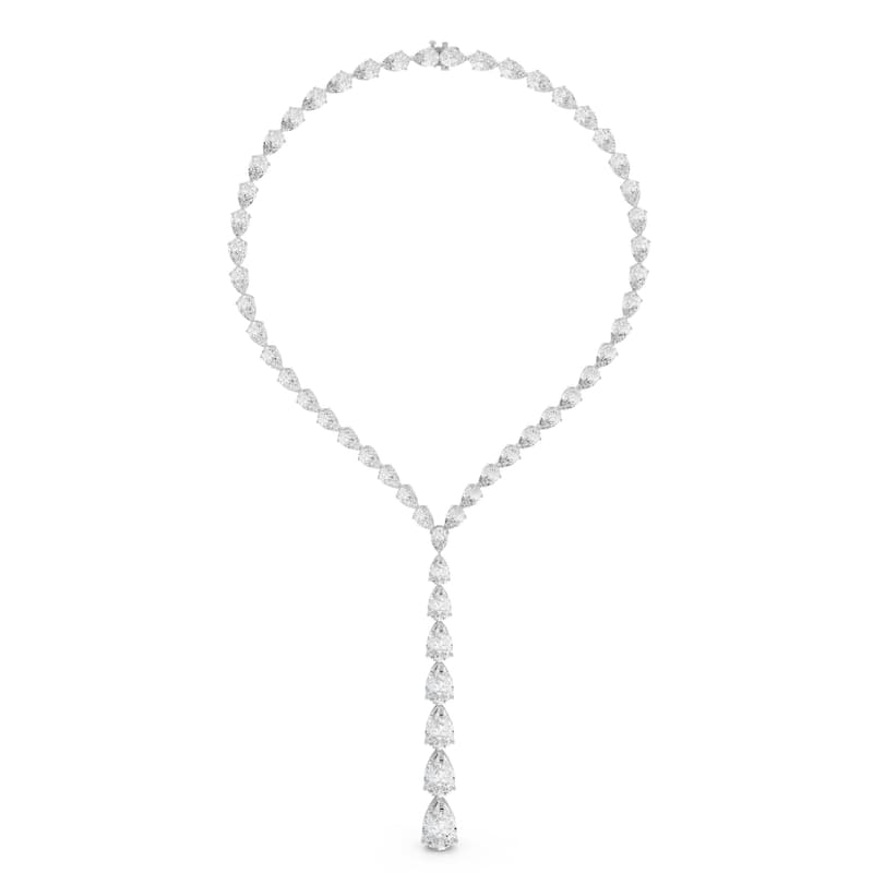 Auriya 14K Gold Lab Grown Pear-shaped Lariat Diamond Tennis Necklace 172.1/7 ct. tw. (F-G VS) - White