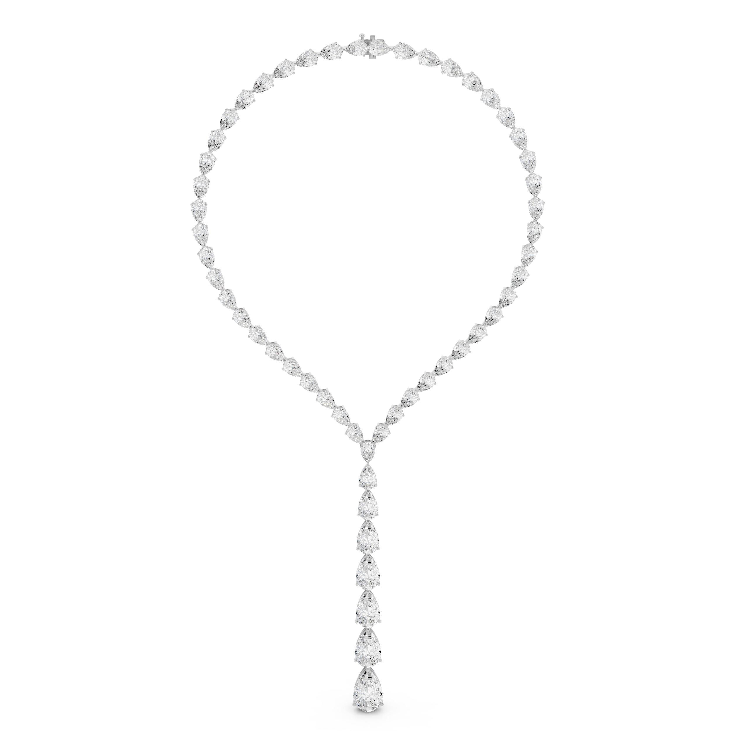 Auriya 14K Gold Lab Grown Pear-shaped Lariat Diamond Tennis Necklace 172.1/7 ct. tw. (F-G VS)
