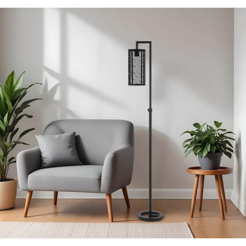 HomeRoots 69" Black Floor Lamp With Black Mesh Metal Cylinder Shade - 69" Tall - 69" Tall - Black