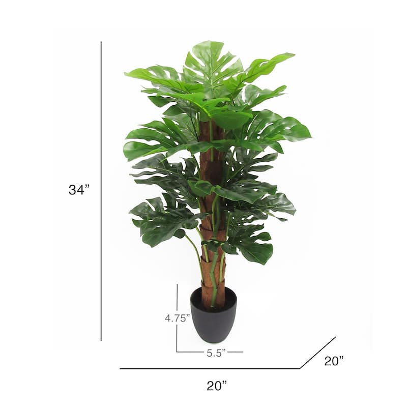 3ft Real Touch Artificial Monstera Split Leaf Philodendron Tree Plant with Coco Bark in Black Pot - 34" H x 20" W x 20" DP