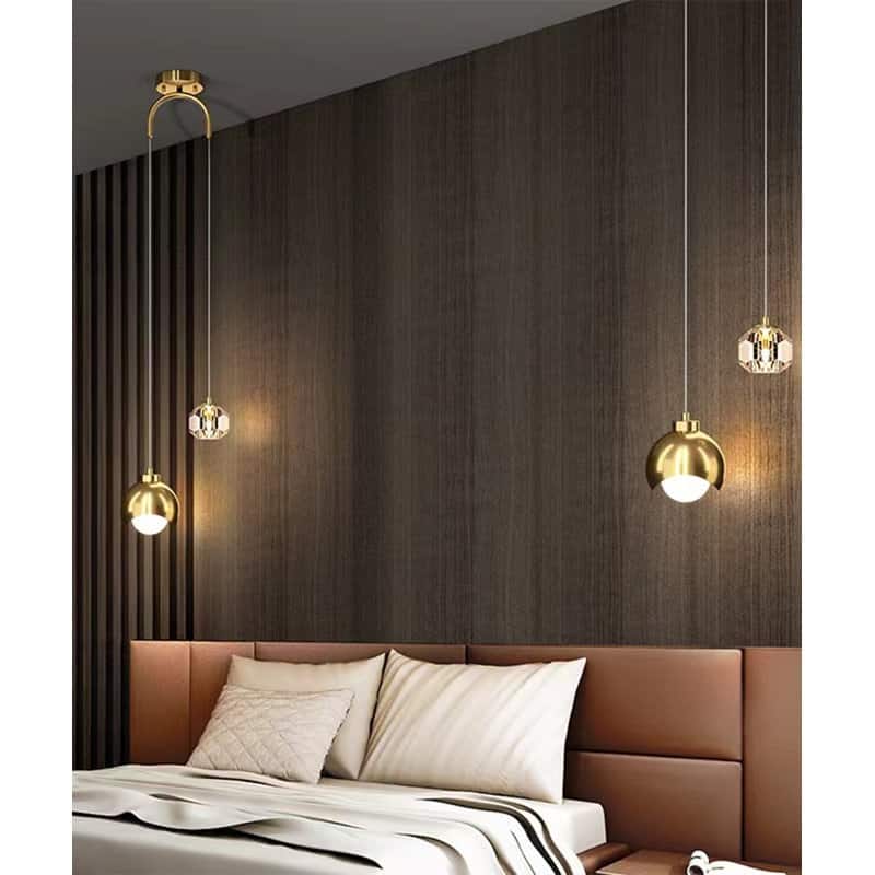 Fylbinye 2-Lights Bedside Pendant Light Gold Chandelier With Crystal Accents - N/A