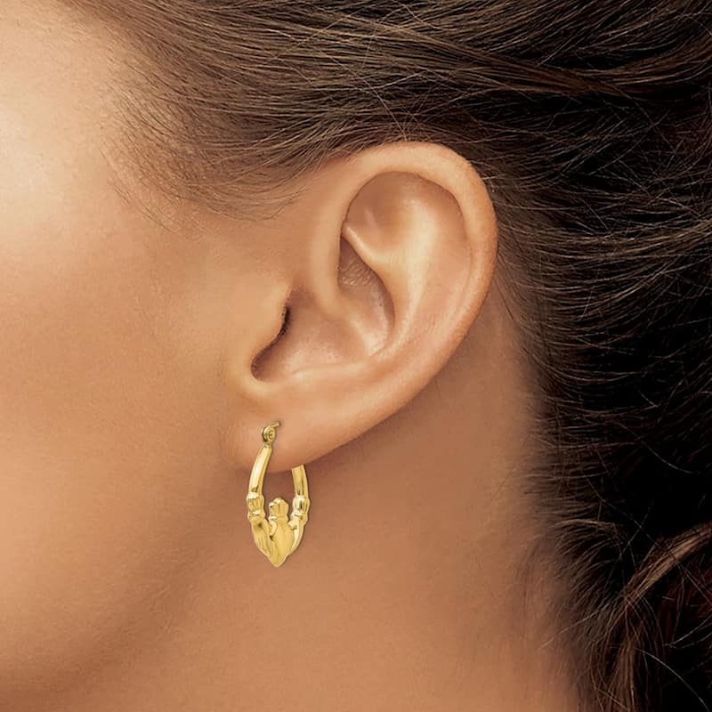 Curata 10k Yellow Gold Polished 12x3mm Claddagh Celtic Hoop Earrings