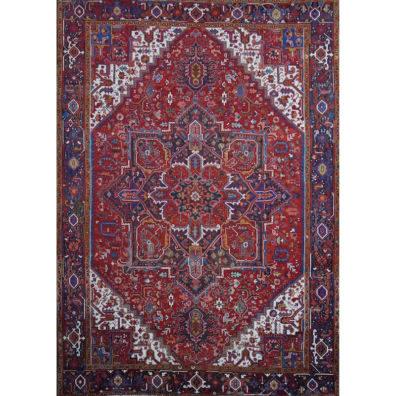 Heriz Serapi Persian Vintage Area Rug Hand-Knotted Wool Carpet - 9'8" x 12'7"