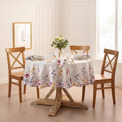70" Round Poppy Wildflower Bordered Tablecloth