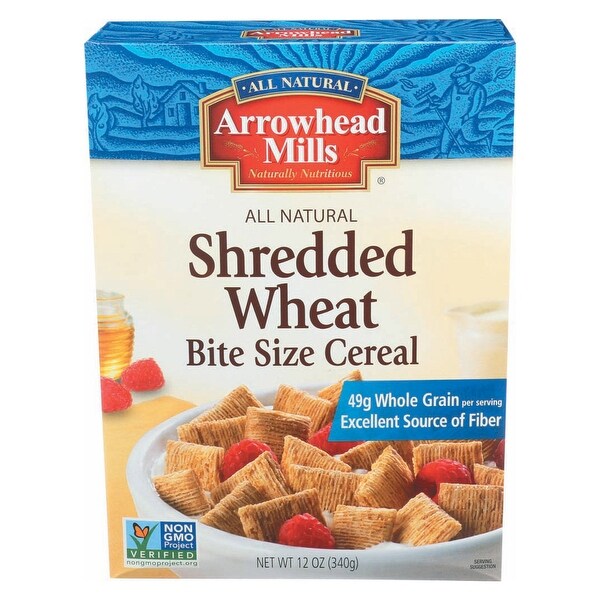 Arrowhead Mills All Natural Shredded Wheat Cereal - Bite Size and Sweetened - Case of 12 - 12 oz.