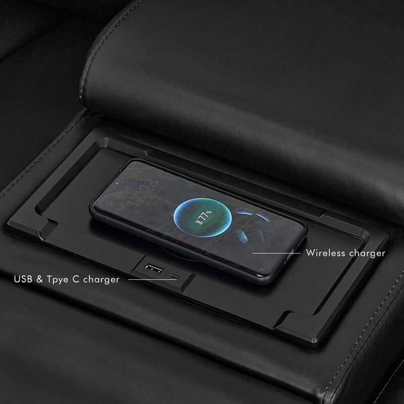 6PCS, 2 Power Recliners, Faux Leather Sectional with Adjustable Headrests, Dodble Width Seat, Wireless Charging and Reading Lamp