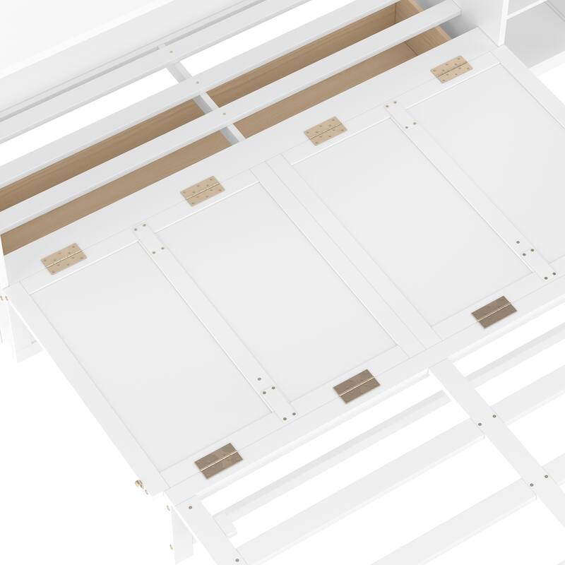 Foldable Wall Cabinet Queen Murphy Bed with Drawers and Open Shelves