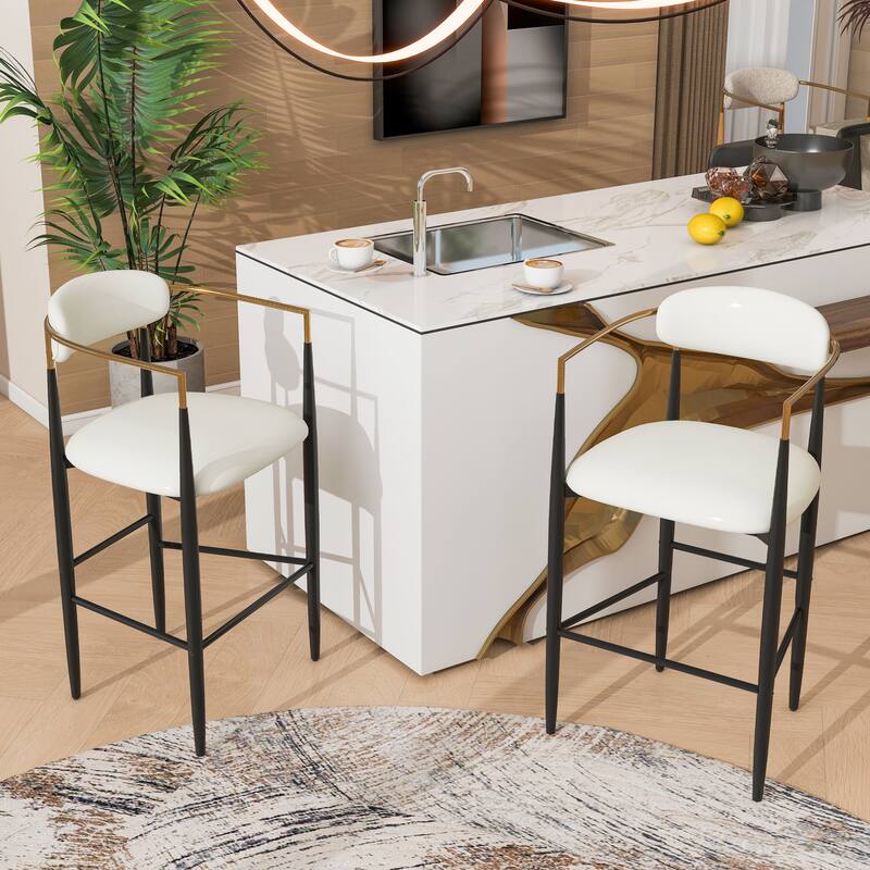 Barstools Set of 2, Counter Height Upholstered Bar Stools with Back for Kitchen Island - Black