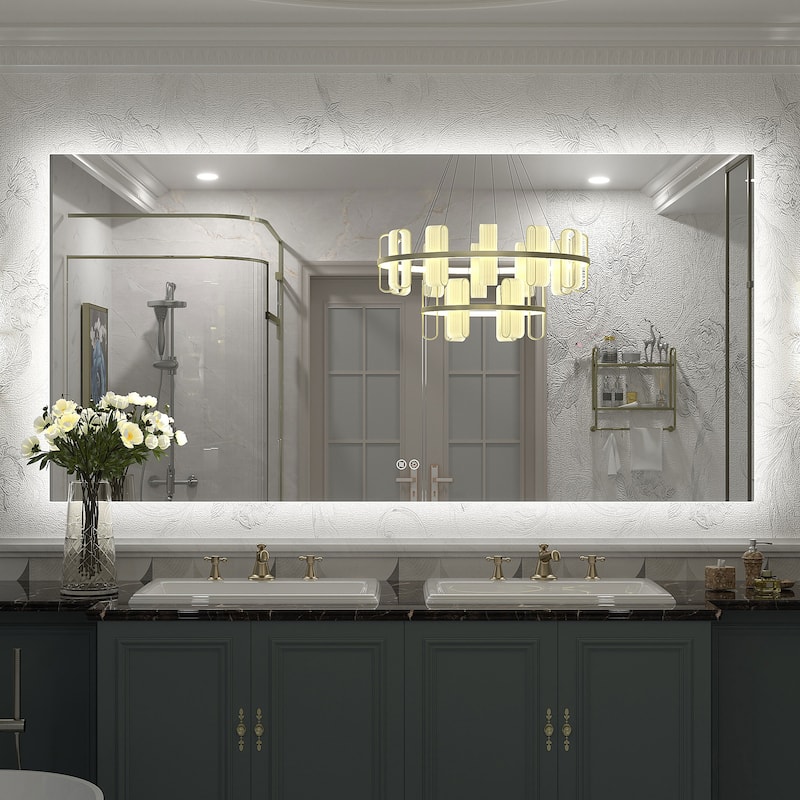 Frameless Anti-Fog 3 Colors Dimmable LED Backlit Wall Bathroom Vanity Mirror - 60" x 30"-Rectangular