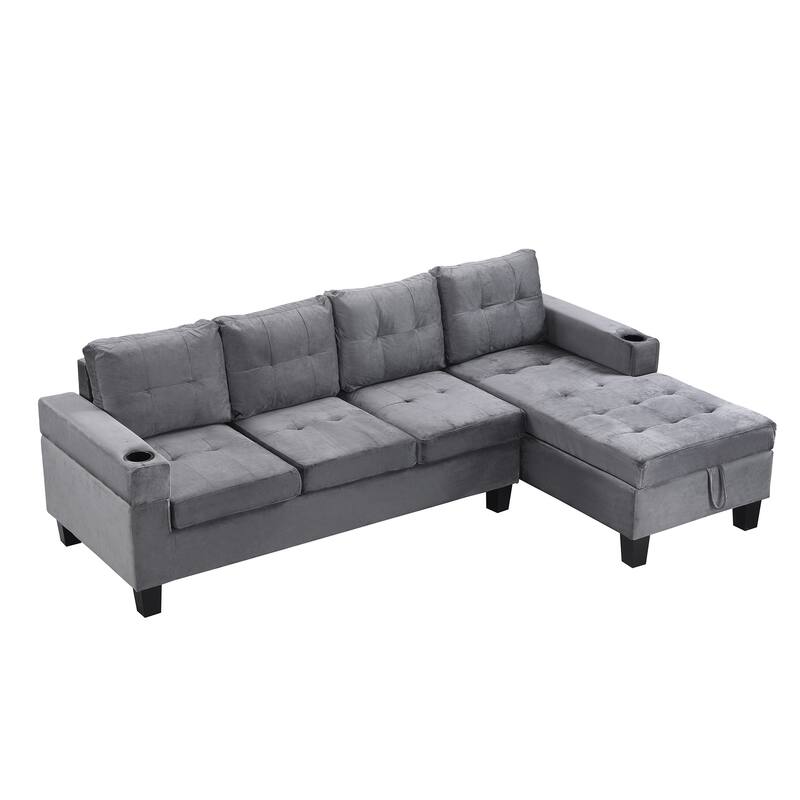 Sectional Sofa Set for Living Room with L Shape Chaise Lounge ,cup holder and Right Hand with Storage Chaise Modern 4 Se