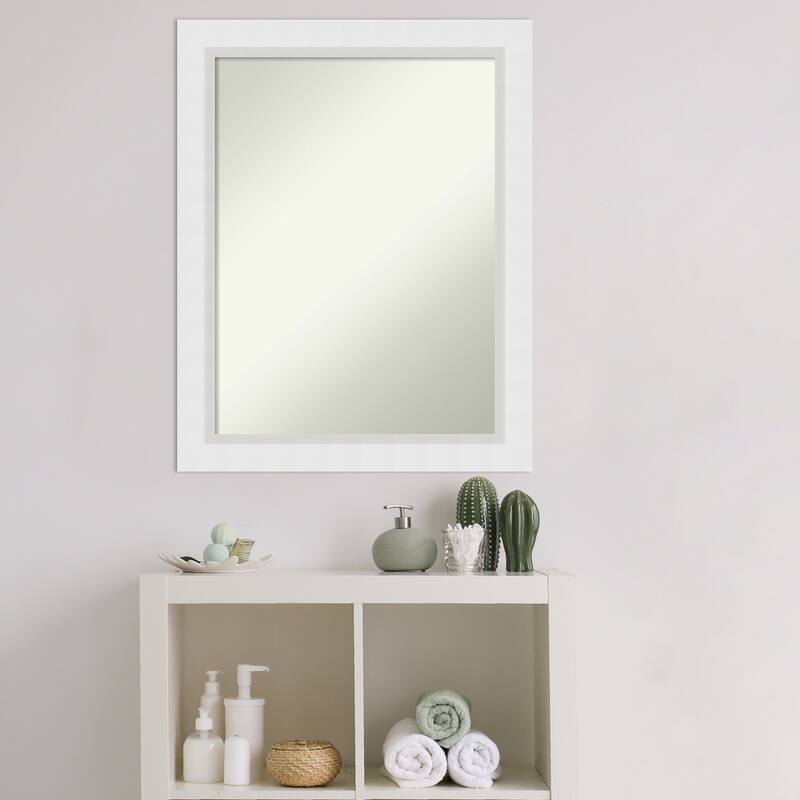 Non-Beveled Wood Bathroom Wall Mirror - Blanco White Frame