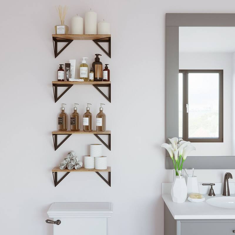 Wallniture Minori Wood Floating Shelves for Wall, Rustic Shelves, Set of 4